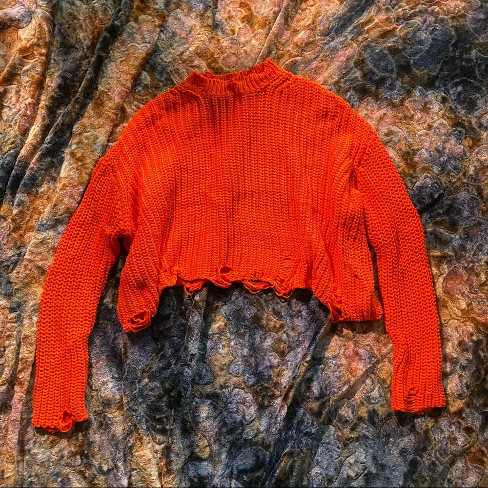 Bright Orange Ultra Soft Cropped Knit Sweater